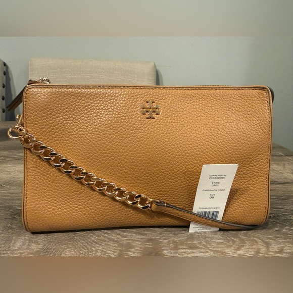 Tory Burch Carter Slim Crossbody, Tan - Picture 2 of 16